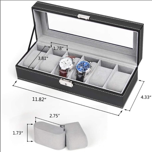 6 Slot Watch Box Display Case Organizer - Black 🎁 Gift Idea 🎁 - Picture 2 of 4